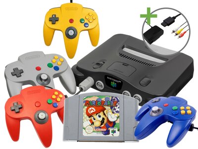Nintendo 64 Starter Pack - 4 Player Mario Party Multi Color Controllers Edition